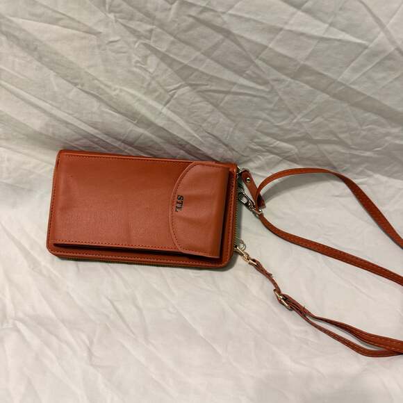 Zip-Around Crossbody Wallet Purses, Mauve & Terracotta Faux Leather - Picture 3 of 10